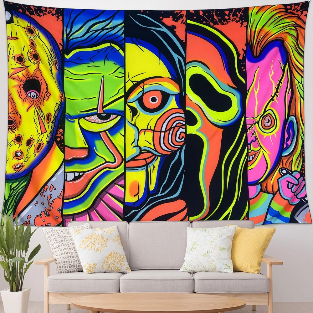 Artcreator Halloween Wall Decor Trippy Blacklight Horror Face 3d Printing Tapestry Mens The Dark Party Bedroom Living Room Dorm