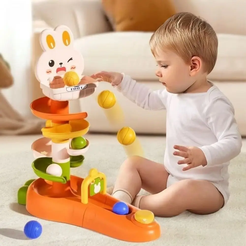 Rotating Design Ball Drop Roll Swirling Tower Hand Eye Coordination Press Mechanism Rabbit Rail Car Ball Toys 5 Layer
