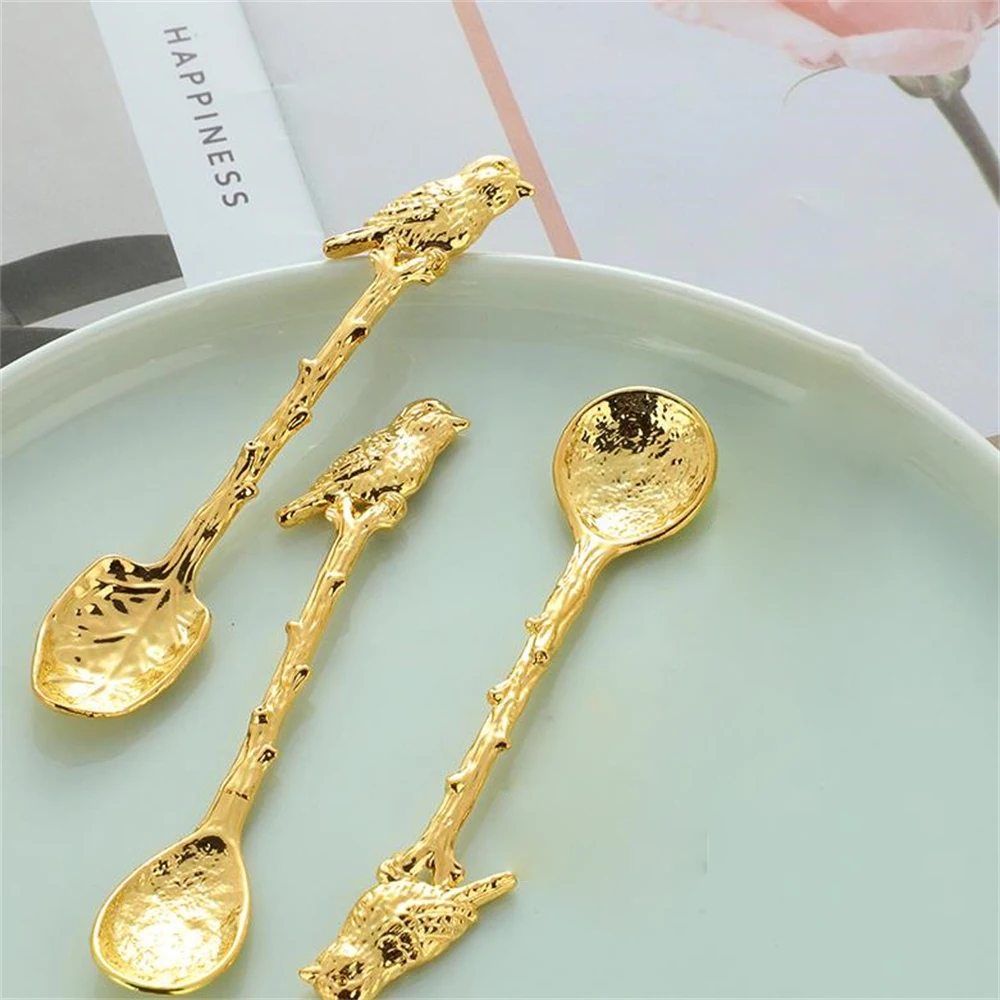 Tableware Spoon Vintage Retro Zinc Alloy Kitchen Gadgets Ice Cream Dessert Spoon Small Decor Creative Forest Bird Coffee Spoon