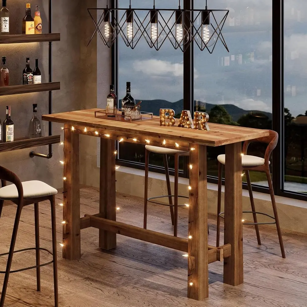 

Высокий барный стол из массива дерева (63 дюйма) с подставкой для ног, идеально подходит для коммерческого использования, кухни, кафе, ресторана или патио.