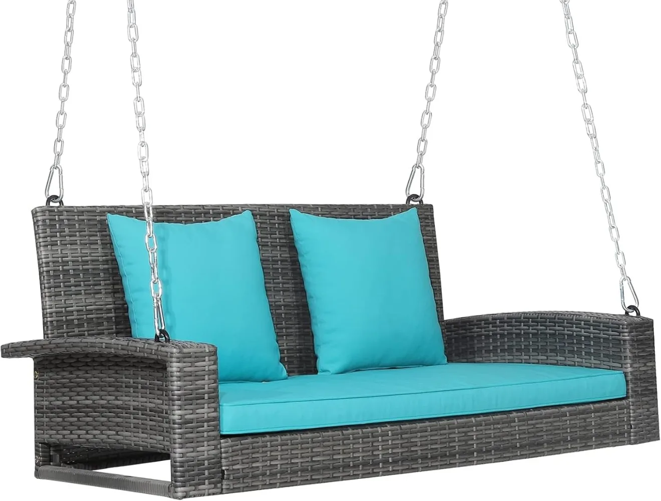 

2-Person Wicker Hanging Porch Swing with Cushions, Rustproof Chains & Sturdy Frame