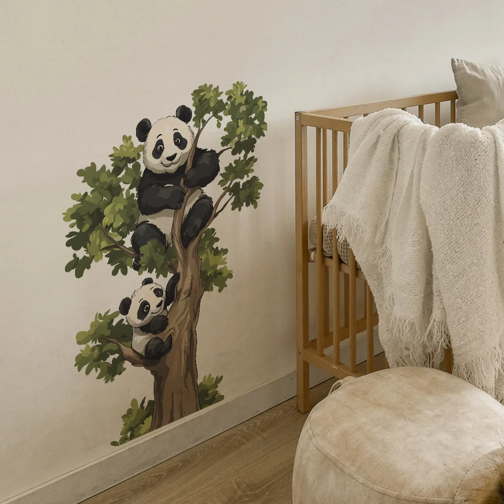 Panda Climbing Tree Wall Stickers for Living Room Bedroom Cupboard Home Background Decoration Self Adhesive Wall Decals