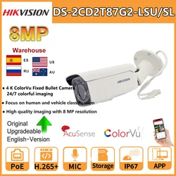 Hikvision 8MP ColorVu światło stroboskopowe dźwiękowe ostrzeżenie kamera IP typu Bullet DS-2CD2T87G2-LSU/SL 4K POE wbudowany mikrofon głośnik gniazdo karty SD