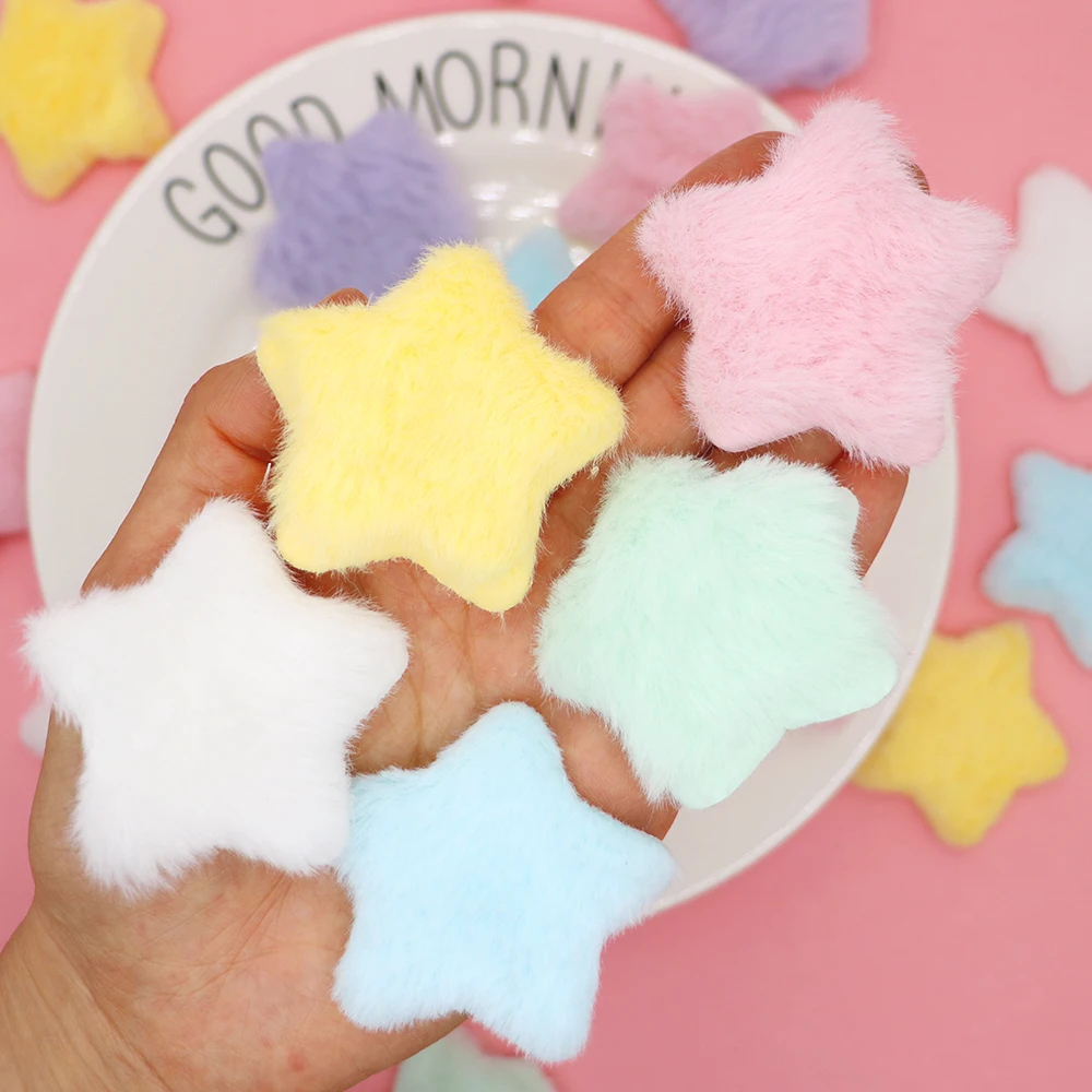 20pcs 50mm Plush Star Shape Padded Soft Plush Mink Hair Applique for DIY Cloth Hat Sewing Supplies Patches Hair Clips Bow Decor