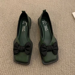 Casual Bowknot Swallow Gird Flat Bottom Square Toe Single Shoes Female 2023new Fashion Simple All-match Women Shoes Summertime