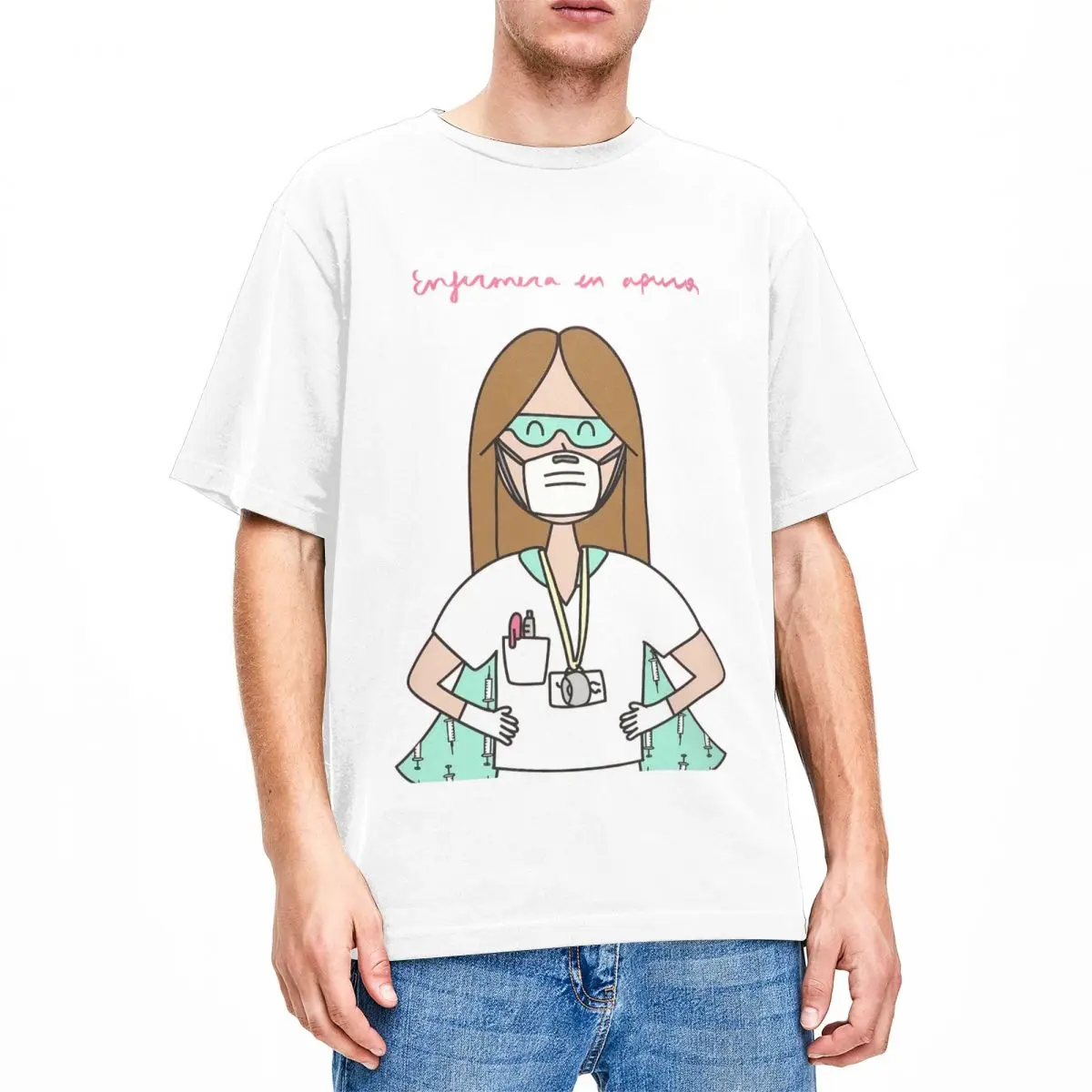 Men Women Enfermera En Apuros Outfit Shirt Accessories Nurse Cartoon Doctor Print Pure Cotton T shirt Novelty Tee Shirt Summer