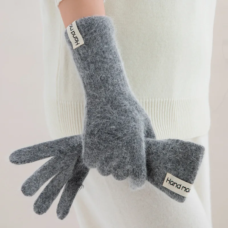 

Soft Rabbit Fur knitted Gloves Winter Warm Solid Color Finger Mittens Lady Touchscreen Driving Gloves Sports Cycling Mittens