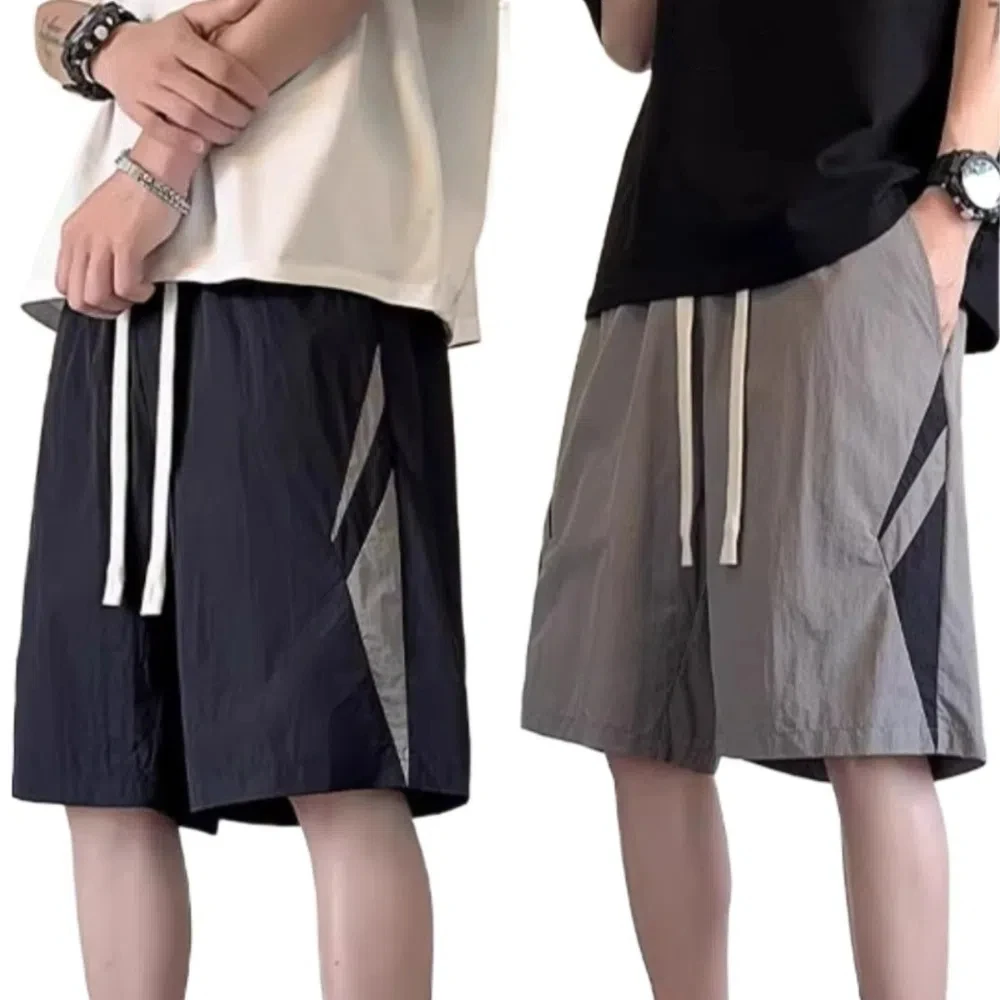 Large Size Loose Casual Thin Shorts High Waist Drawstring Wide Leg Shorts Summer Beach Knee Length Pants Men