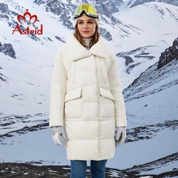 Astrid Women's Winter Jacket Big Pockets White Long Parkas Warm Padding Puffer Plaid Quilted Coat Down Jacket Thick Snow Wear