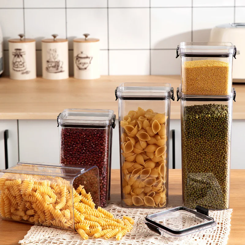 Hermetic Food Storage Pots Transparent Spices Condiment Jars Fridge Organizer Kitchen Rice Bucket Cereal Dispenser with Lids