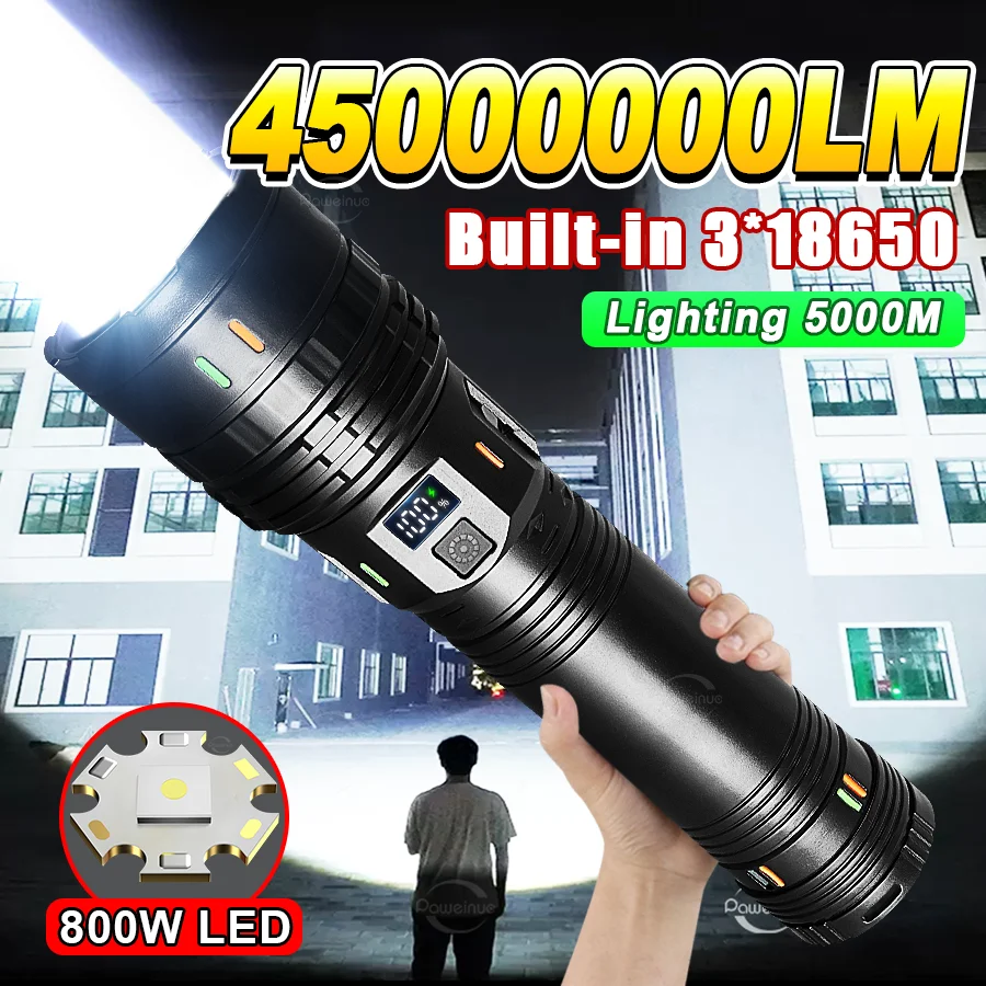 

НОВЫЙ 800W Сильный свет светодиодный фонарь аккумуляторный зум Дальняя дальность тактический факел 4000000LM Мощная открытая охота рыбалка лампа