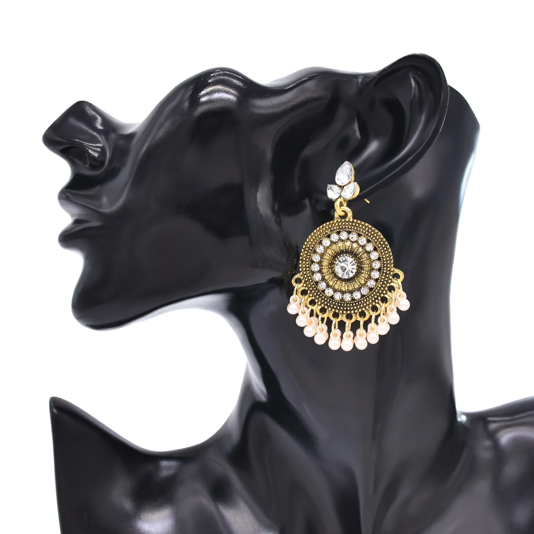 Exquisite European and American Vintage Bohemian Earrings For Women India Gypsy Ethnic Style Rhinestone Bells Tassel Jewelry
