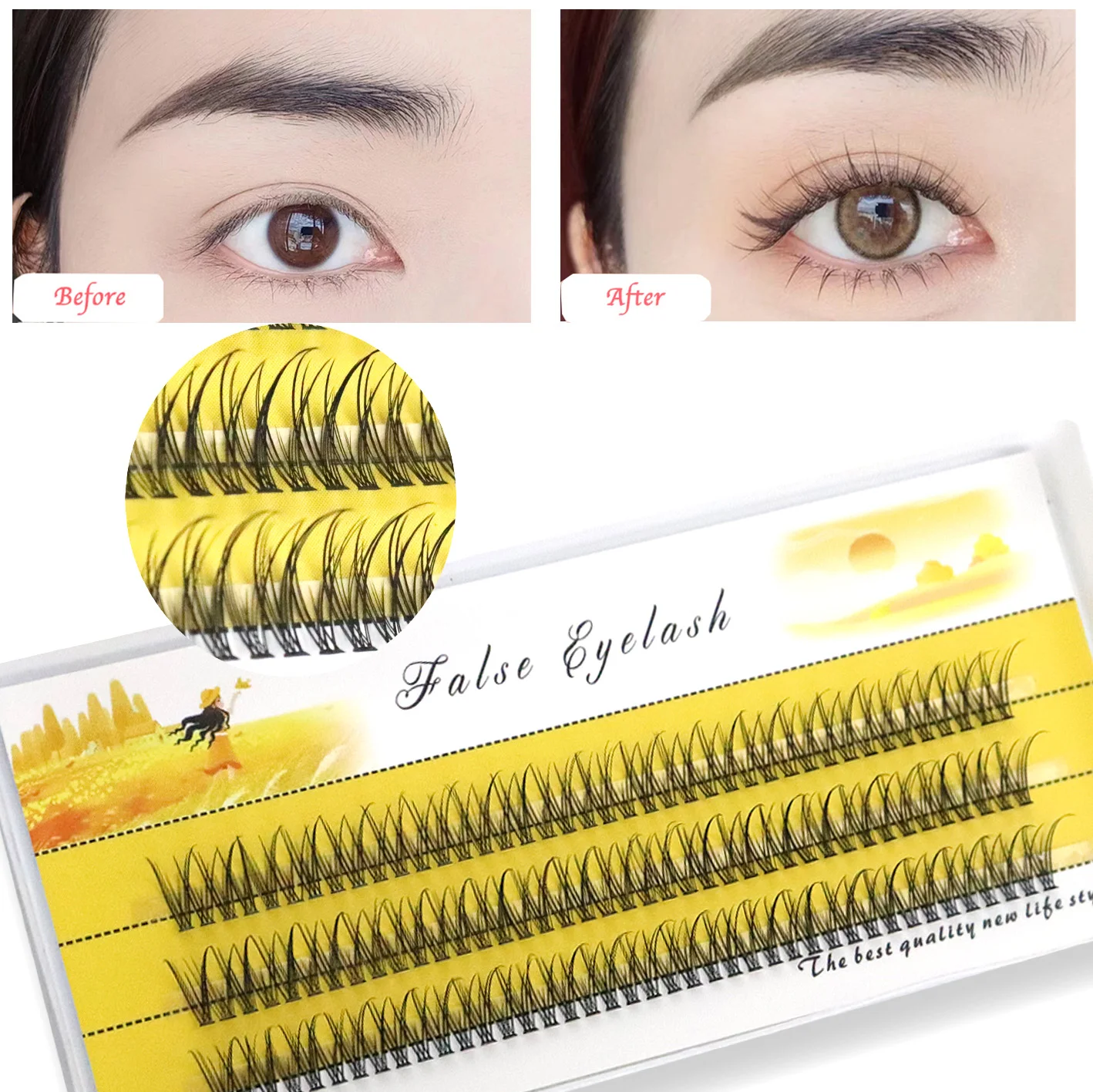 120 clusters/box Natural Lashes Cross Style 0.07mmThick Fish Tail Single Cluster Hair Soft Curly Swallow Tail False Eyelashes