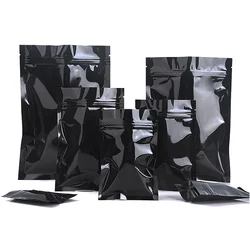 100Pcs Glossy Black Aluminum Foil Snack Retail Storage Packaging Bag Zip Lock Heat Seal Mylar Food Nuts Zipper Packing Bags