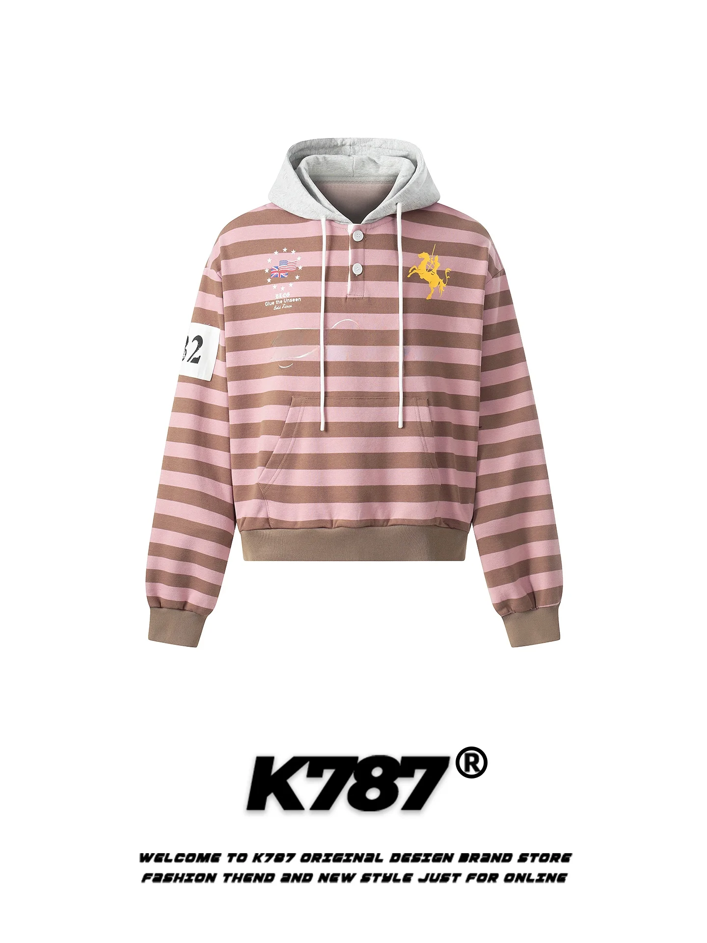 

K787 American Sle Casual Hoodie Striped Color Blo ex Loose Fit Spring New Arrival Hooded Sweatirt Jaet for Youth