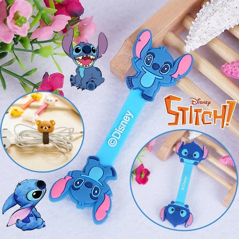 2pcs Disney Stitch Headphone Cable Winder USB Cable Winder Earphone Cute Rubber Winder Cable Holder Cartoon Organizer Ties Gift