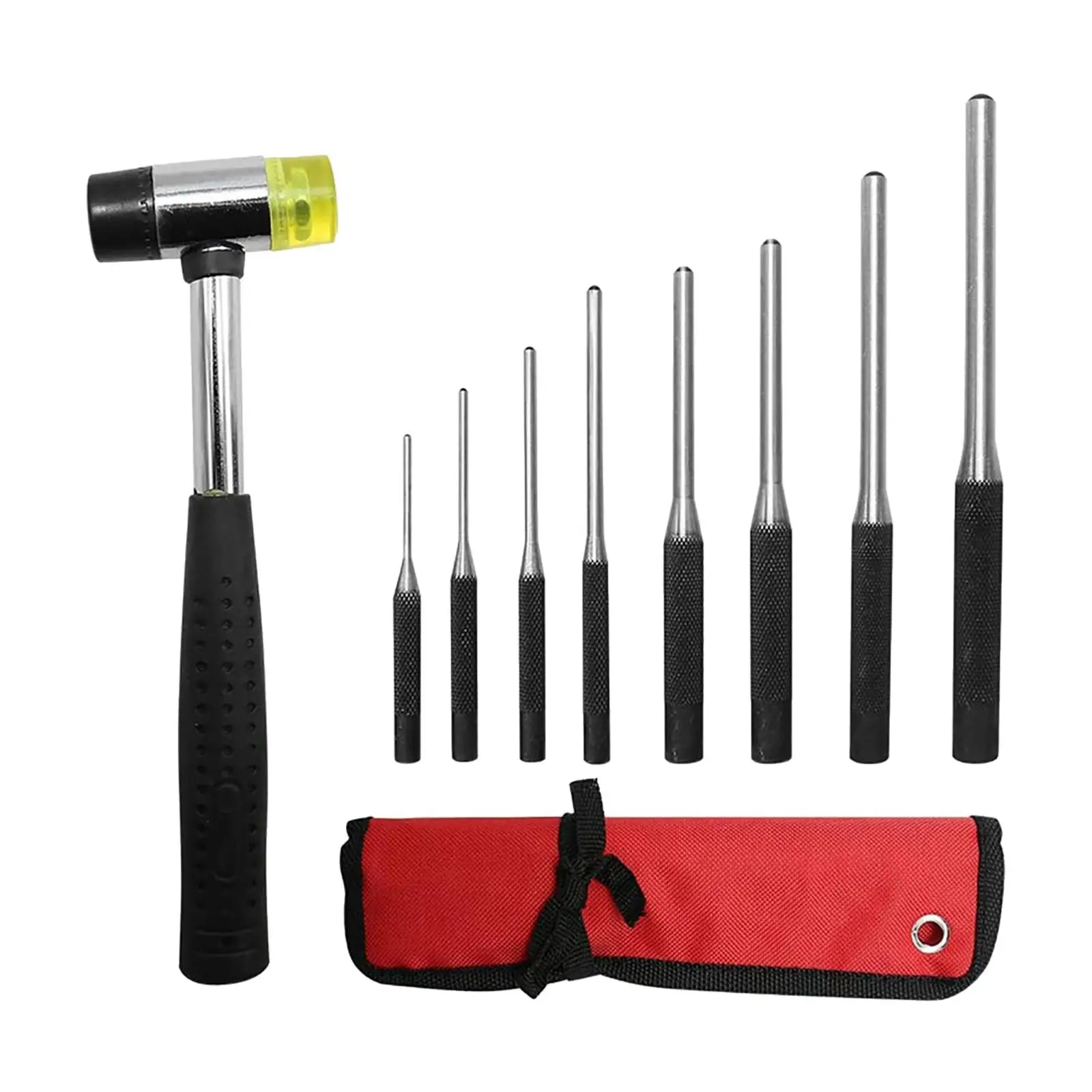 9x Forged Steel Roll Pin Punch Set Double-Sided Hammer with Storage Pouch