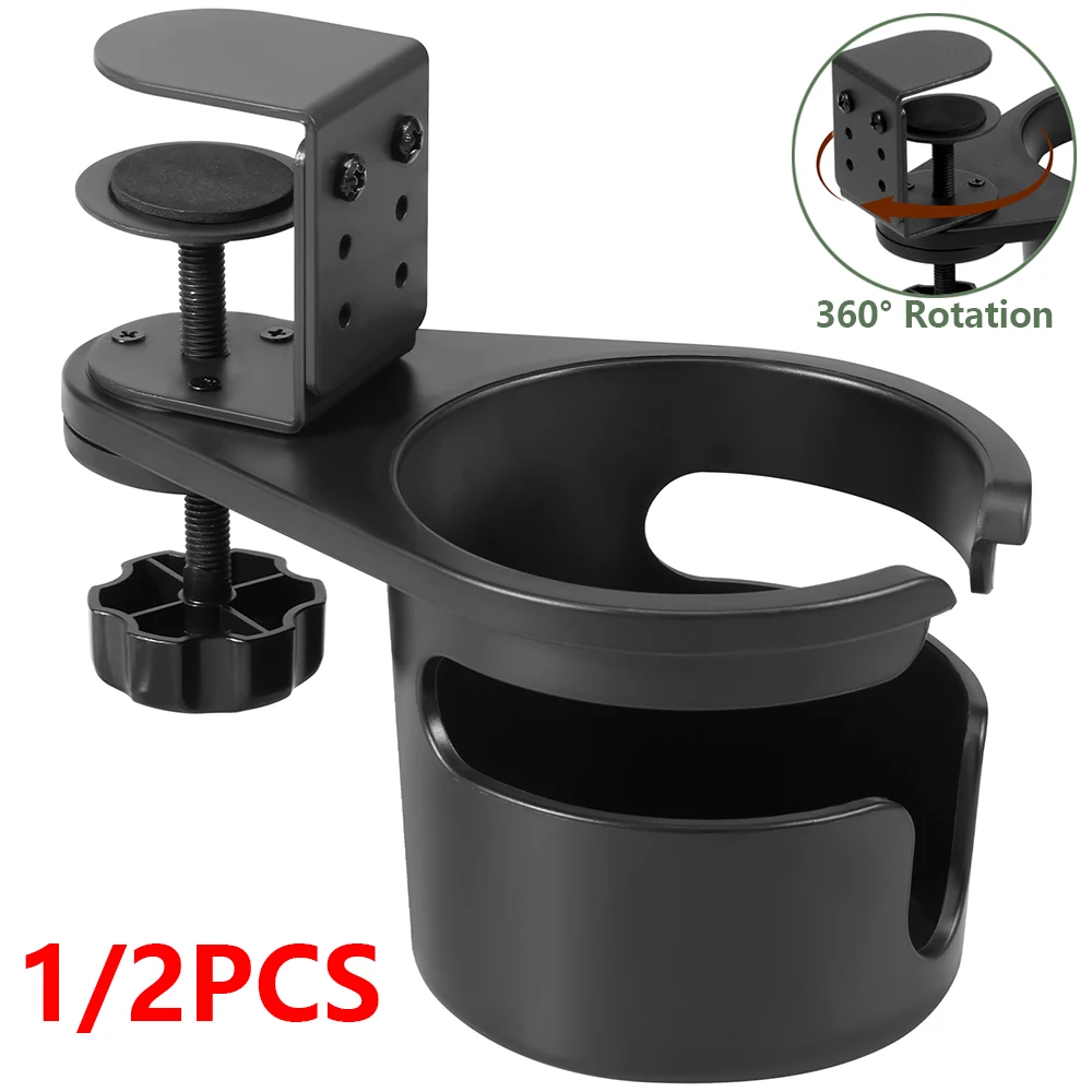 

Desk Cup Holder Clamp Universal Adjustable Height Clip On Coffee Cup Holder 360° Rotation Desk Coffee Bottle Rack for Office