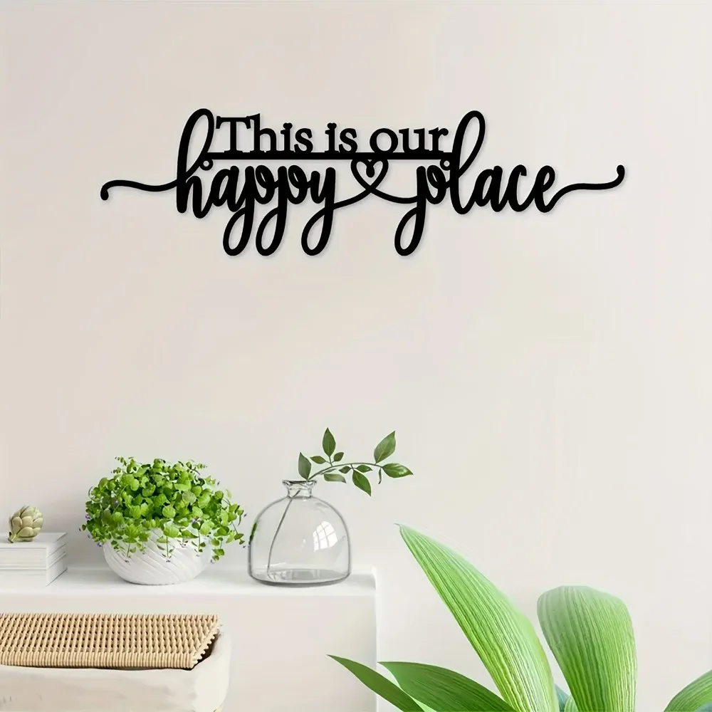 CIFBUY Metal Wall Art Happy Place Sign Iron Craft Sculpture Indoor Outdoor Home Plaque