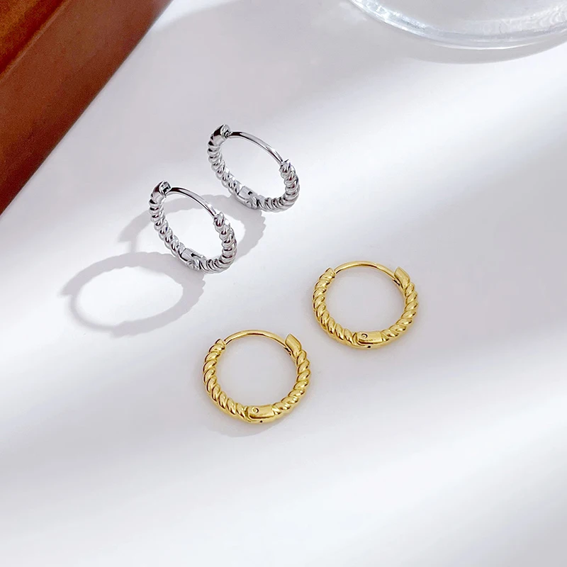 INS Trendy 14K Gold Plated Stainless Steel Post Twisted Huggie Earring for Women Mini Hoop Earring Jewelry Gift