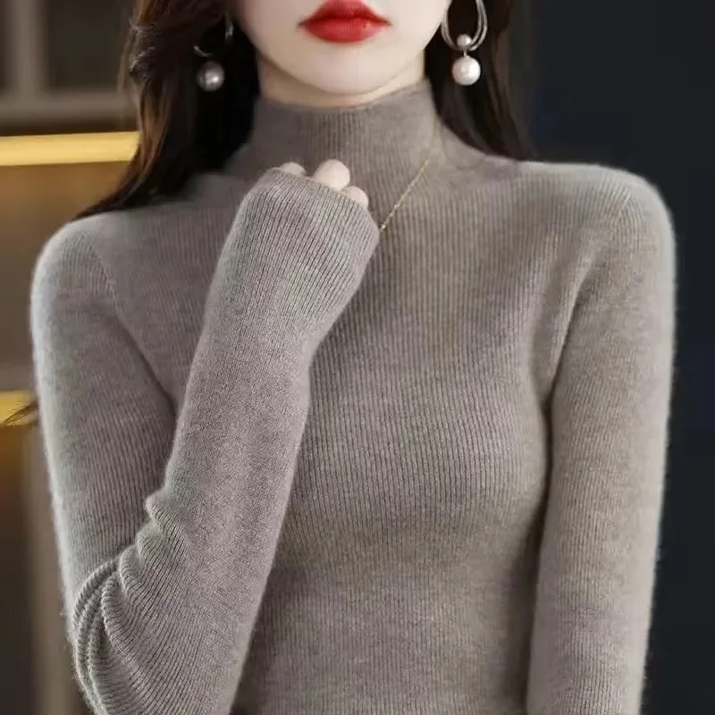 2023 Women Sweater Autumn Pullover Turtleneck Long Sleeve Slim Elastic Korean Simple Basic Cheap Jumper Solid Knitwear Tops