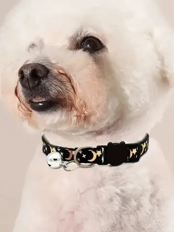 New Gold Stars and Moon Cat Collar with Reflective Safety Buckle and Bell Adjustable Cats And Small Dogs Collars