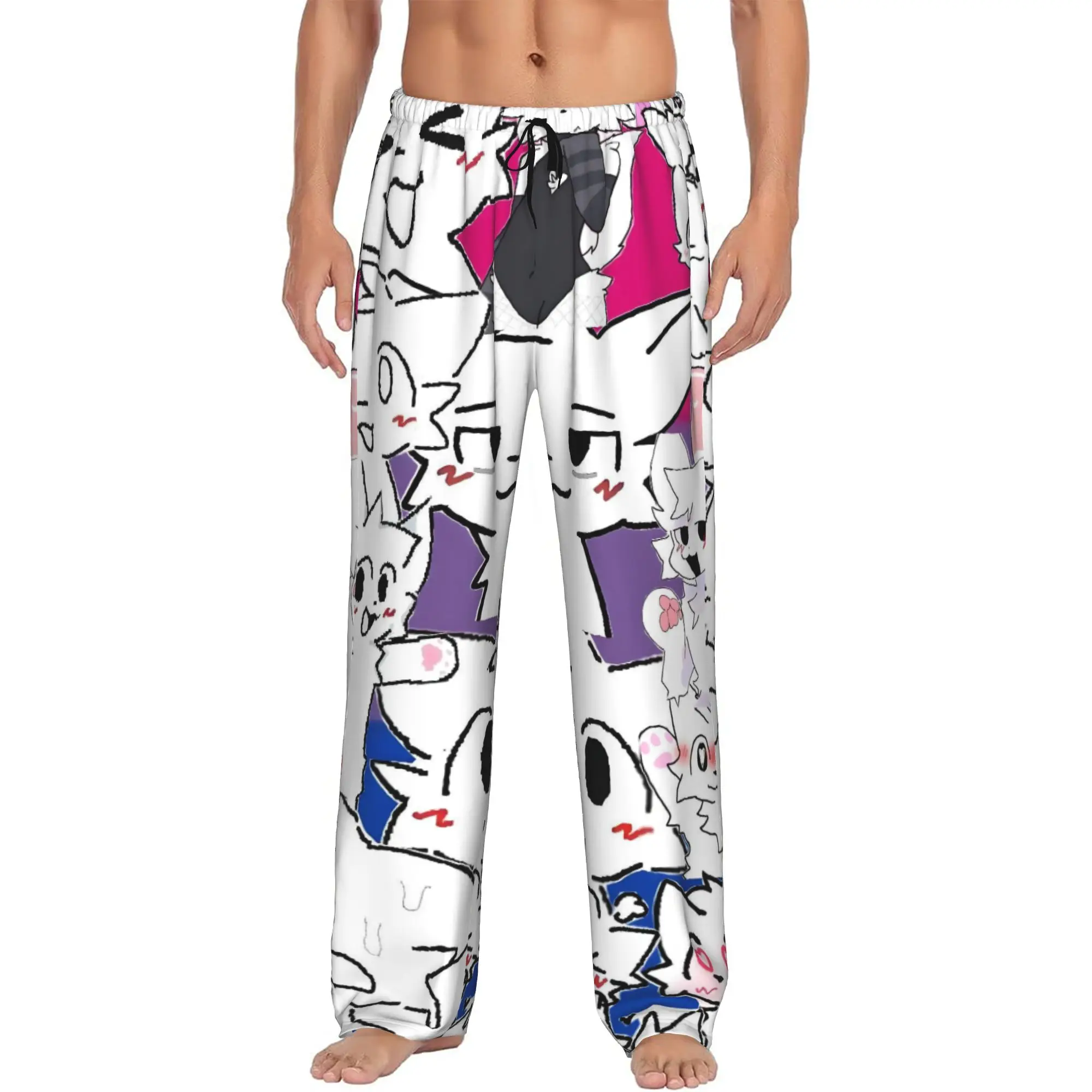 

Custom Boykisser Silly Cat Pajama Pants Men Cute Cartoon Lounge Sleep Drawstring Sleepwear Bottoms with Pockets