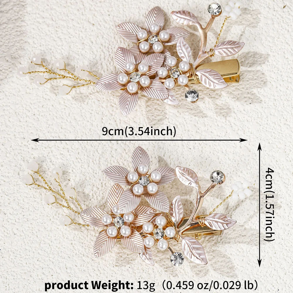 클래식 잎 꽃 헤어 클립 진주 구슬 바레트 헤드피스, 신부 웨딩 헤어 쥬얼리 장식, 파티 헤어 액세서리 