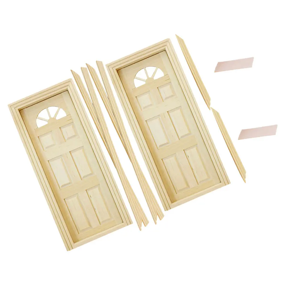 

2Pcs Miniature Unpainted Wooden Doors DIY Craft for Dollhouse Living Room Bedroom Decor Charming Sunlight Panel Dollhouse