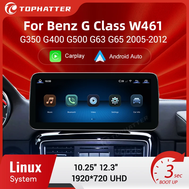

12.3Inch 2K Screen For Mercedes Benz G Class W461 2005-2012 Wireless CarPlay Car Radio android auto bluetooth voiture