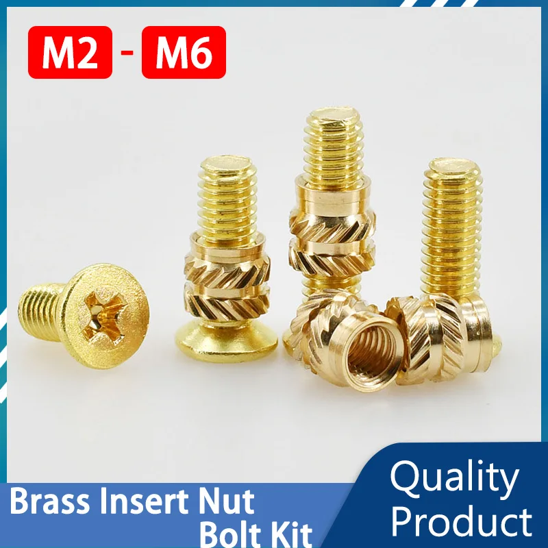 Copper Threaded Nut Inserts Brass Bolt Screw Kit Knurled Hot Melt Heating Insert Nuts Insertion 3D Printer Laptop Insertnut Set