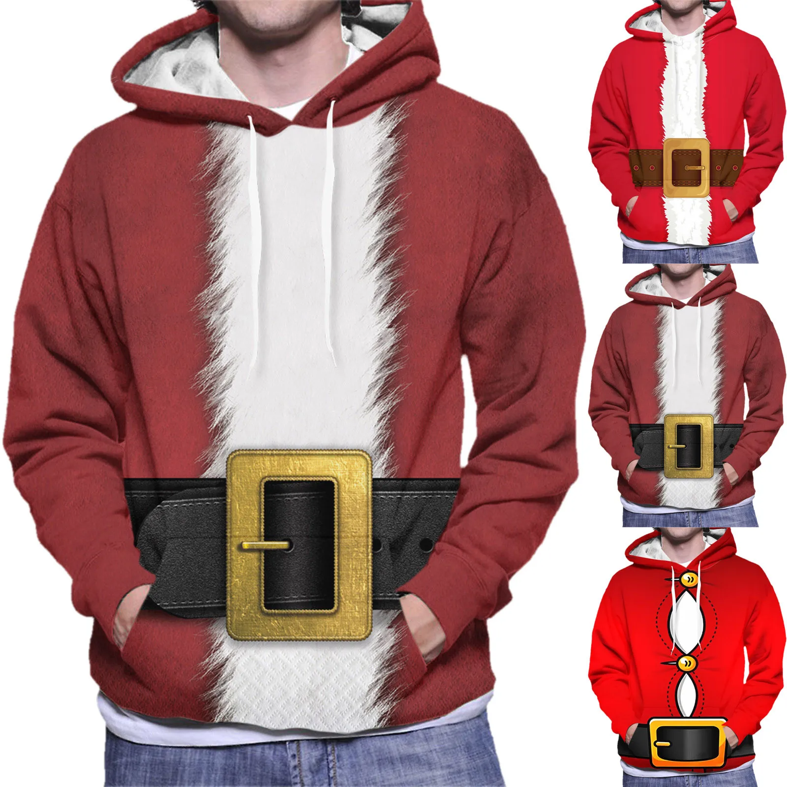 Santa Claus Sweatshirt Men'S Autumn Winter Hooded Shirt Long Sleeve Hooded Pullover Sweater Pocket Male Christmas Hoodie Coat