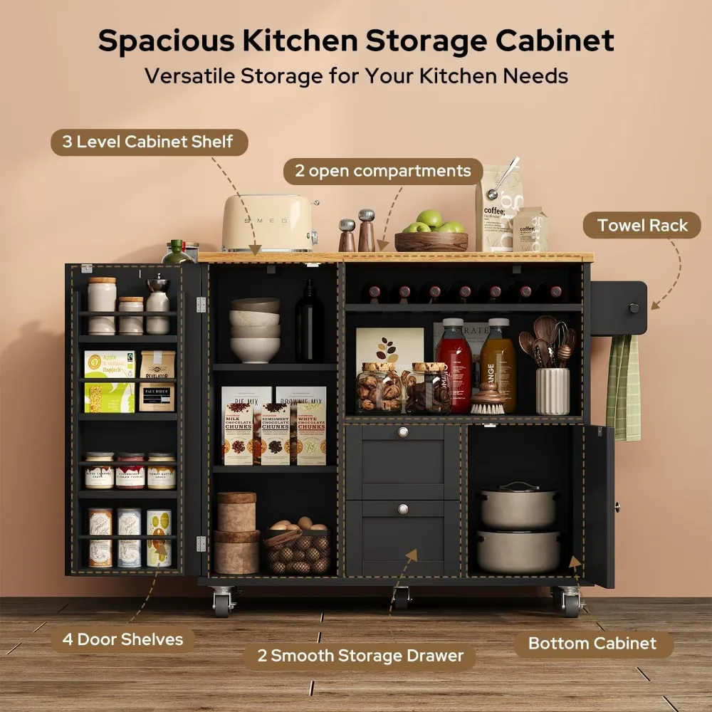 جزيرة مطبخ محمولة مع مساحة تخزين وأوراق شجر متدلية، عربة دوارة واسعة 41.3 #4