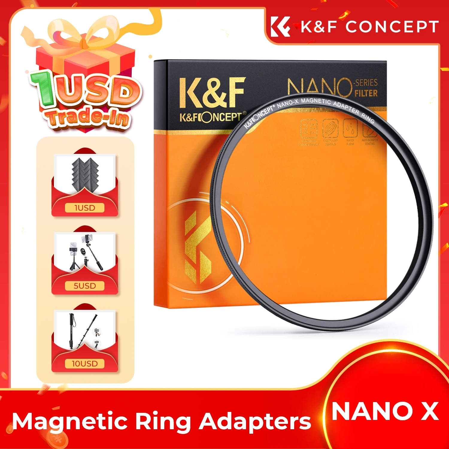 K&F CONCEPT Magnetic Ring Adapters for ND UV CPL Video Magnetic Camera Lens Filters 49mm 52mm 55mm 58mm 62mm 67mm 72mm 77mm 82mm