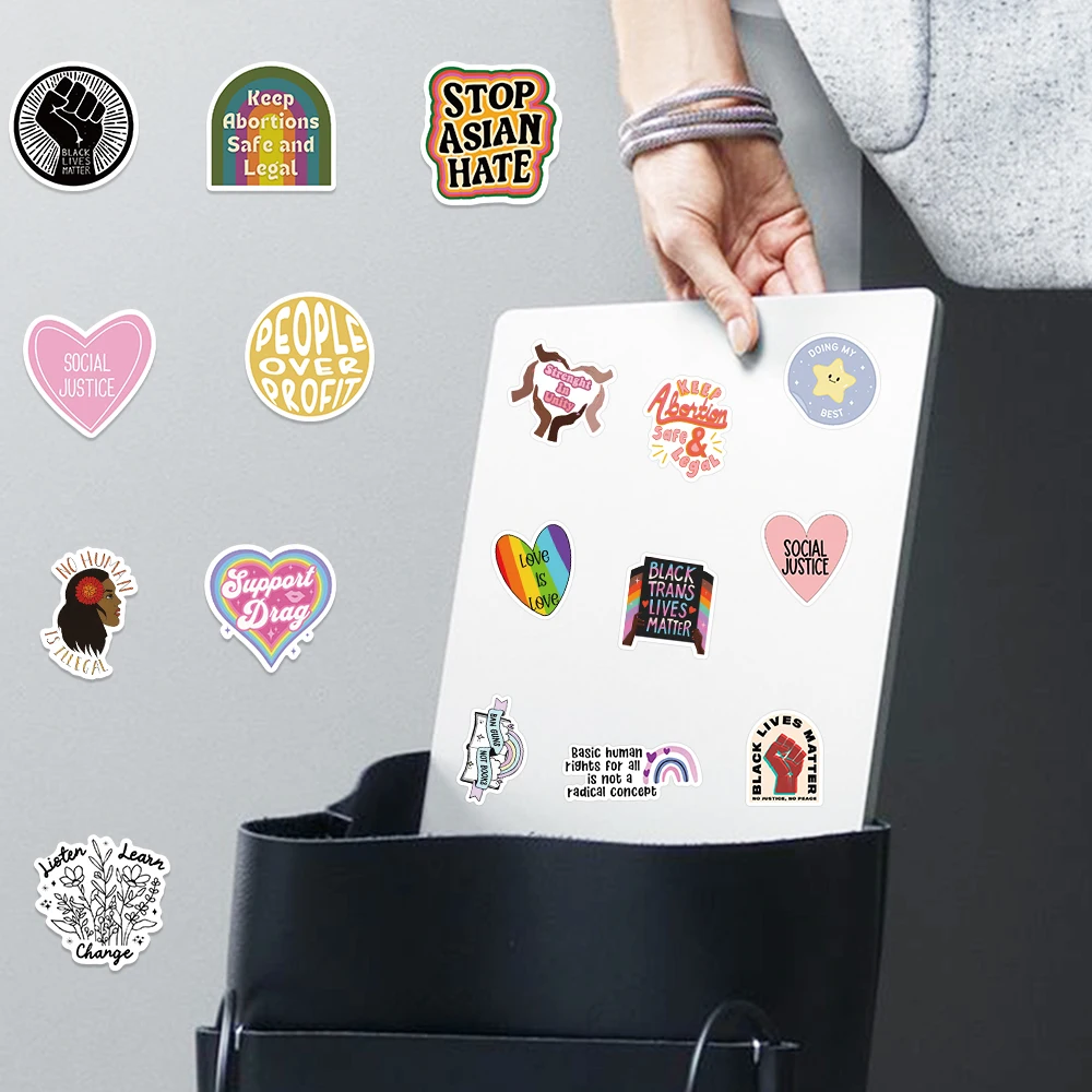 50pcs Social Justice Stickers Vinyl Waterproof Decals For Water Bottle Laptop Luggage Skateboard Scrapbook Graffiti Stickers