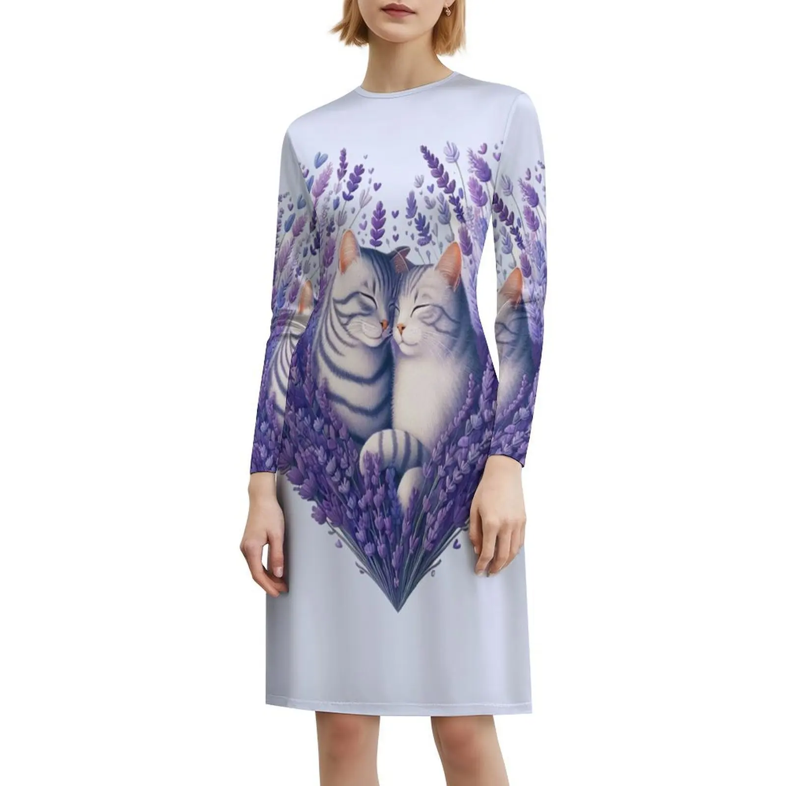زهور اللافندر السعيدة القطط الحب قلوب رسم المرأة الشارع الشهير فستان الحفلات العصرية طباعة ملابس النادي للإناث #6