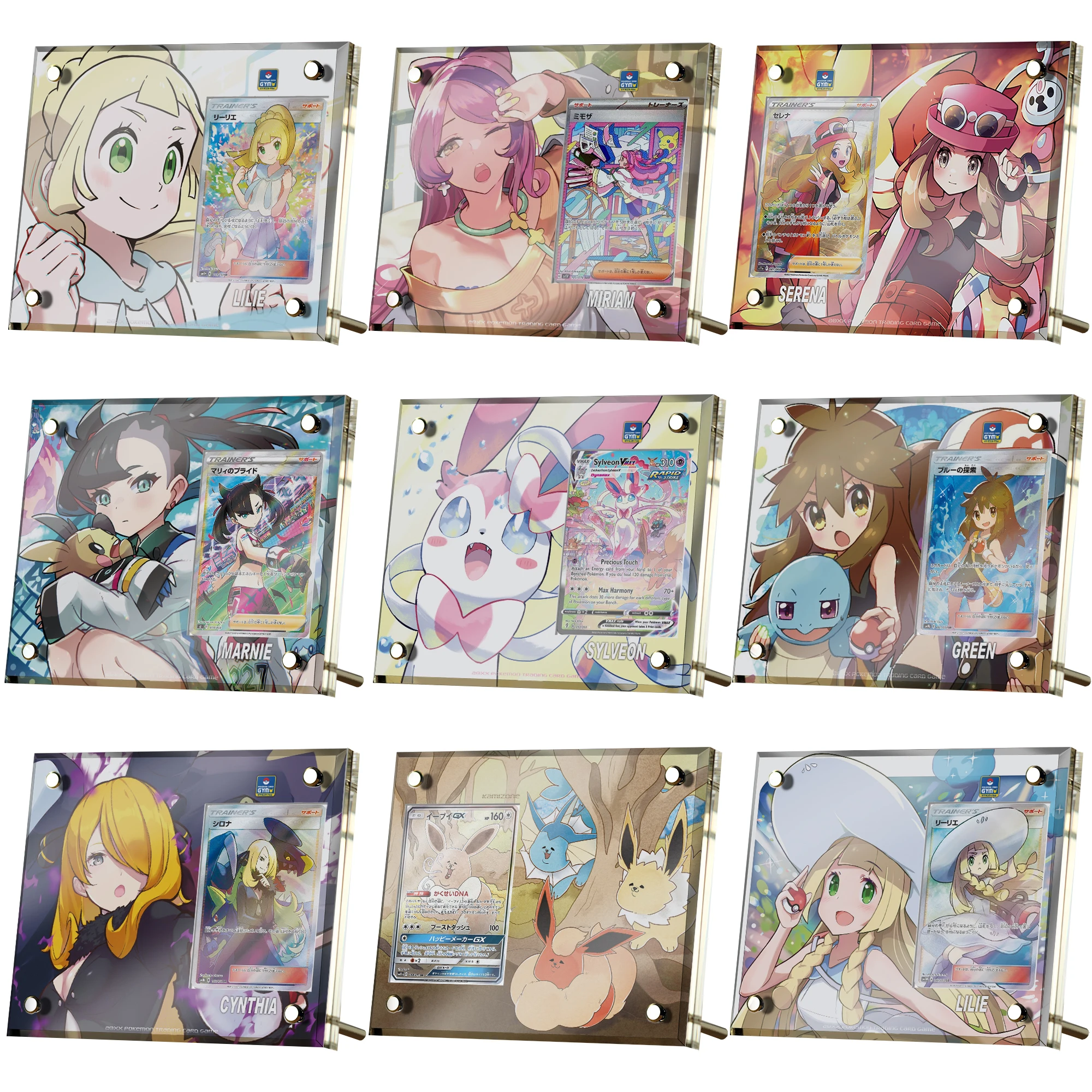 New PTCG Card Brick Eevee Sylveon Miriam Lillie Cynthia Acrylic Card Brick Photo Frame Toy Gift Not Include Cards