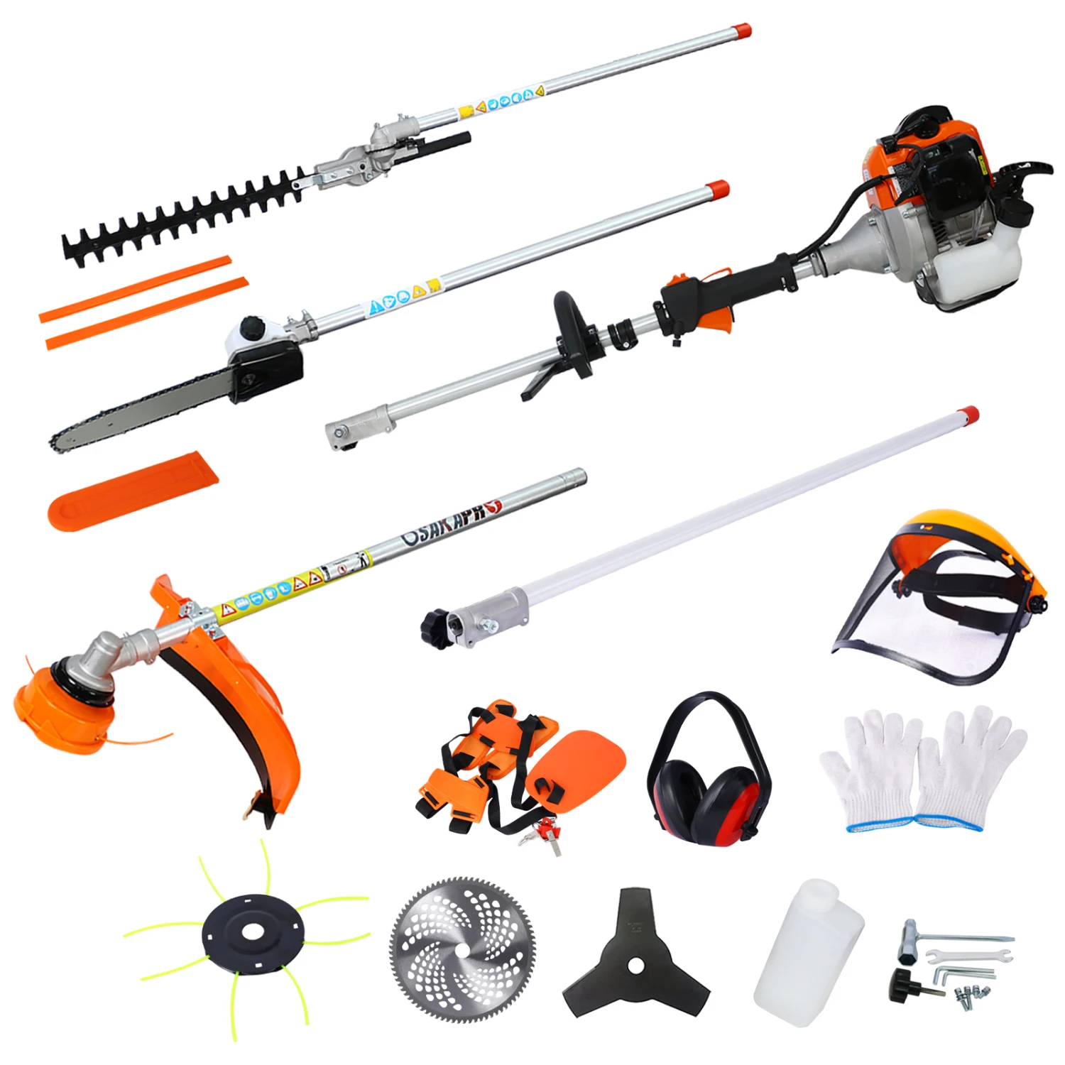 10 in 1 Multi-Functional Trimming Tool, 33CC 2-Cycle Garden Tool System with Gas Pole Saw, Hedge Trimmer, Grass Trimmer, and Bru