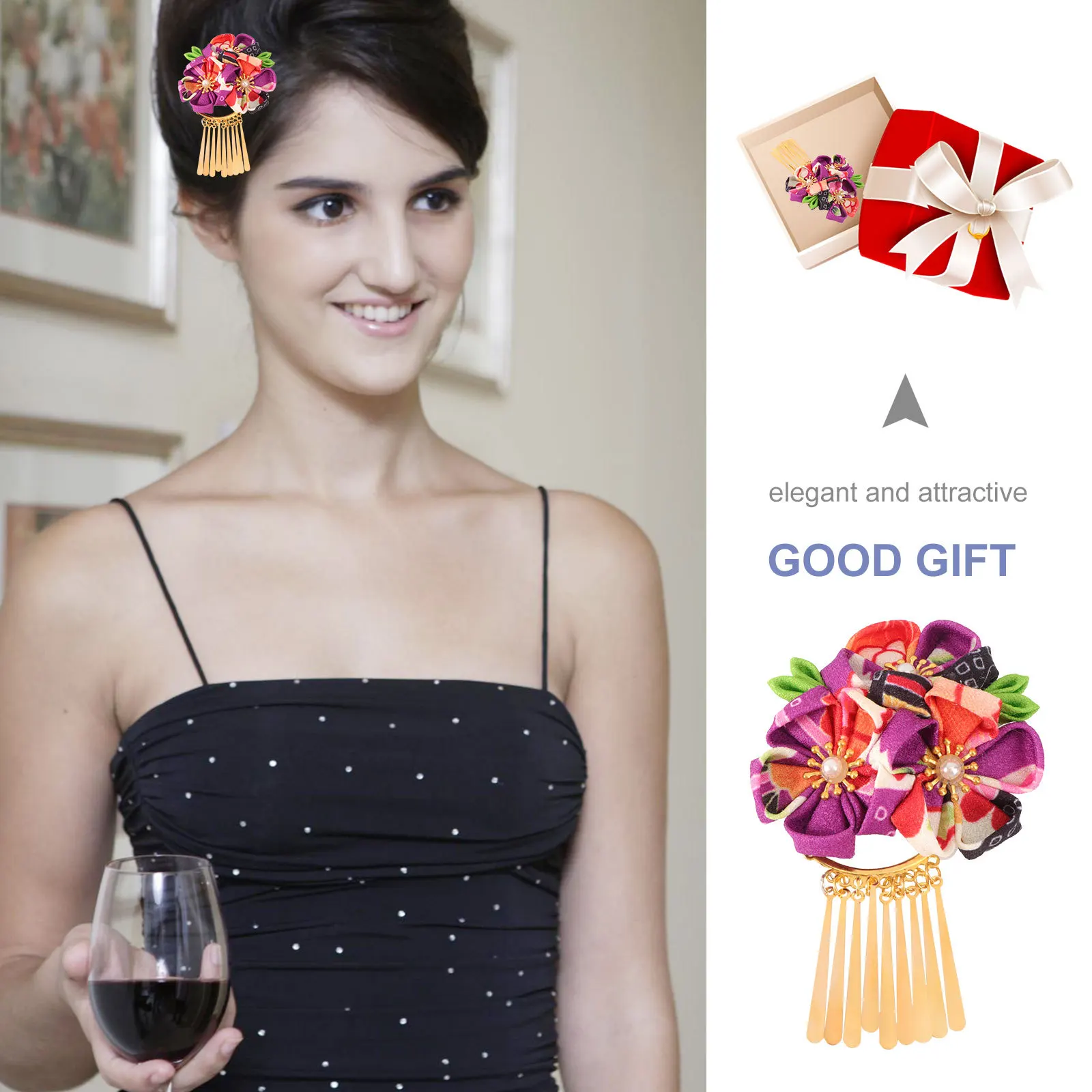 

Japanese Style Purple Flower Hair Clips Tassel Hanfu Kimono Hairpin Decoration for Wedding Party Cosplay Festivals Photography