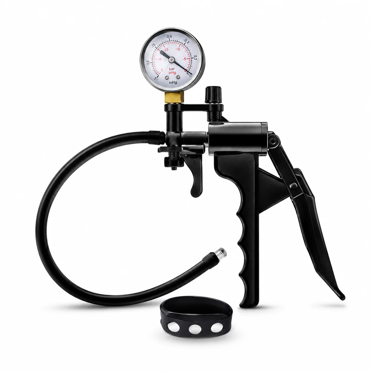 Men Manual Vacuum Pump Handle Replacement Set, Hand Grip with Pressure Gauge Hose Tube Connector Valve Accessory Kit