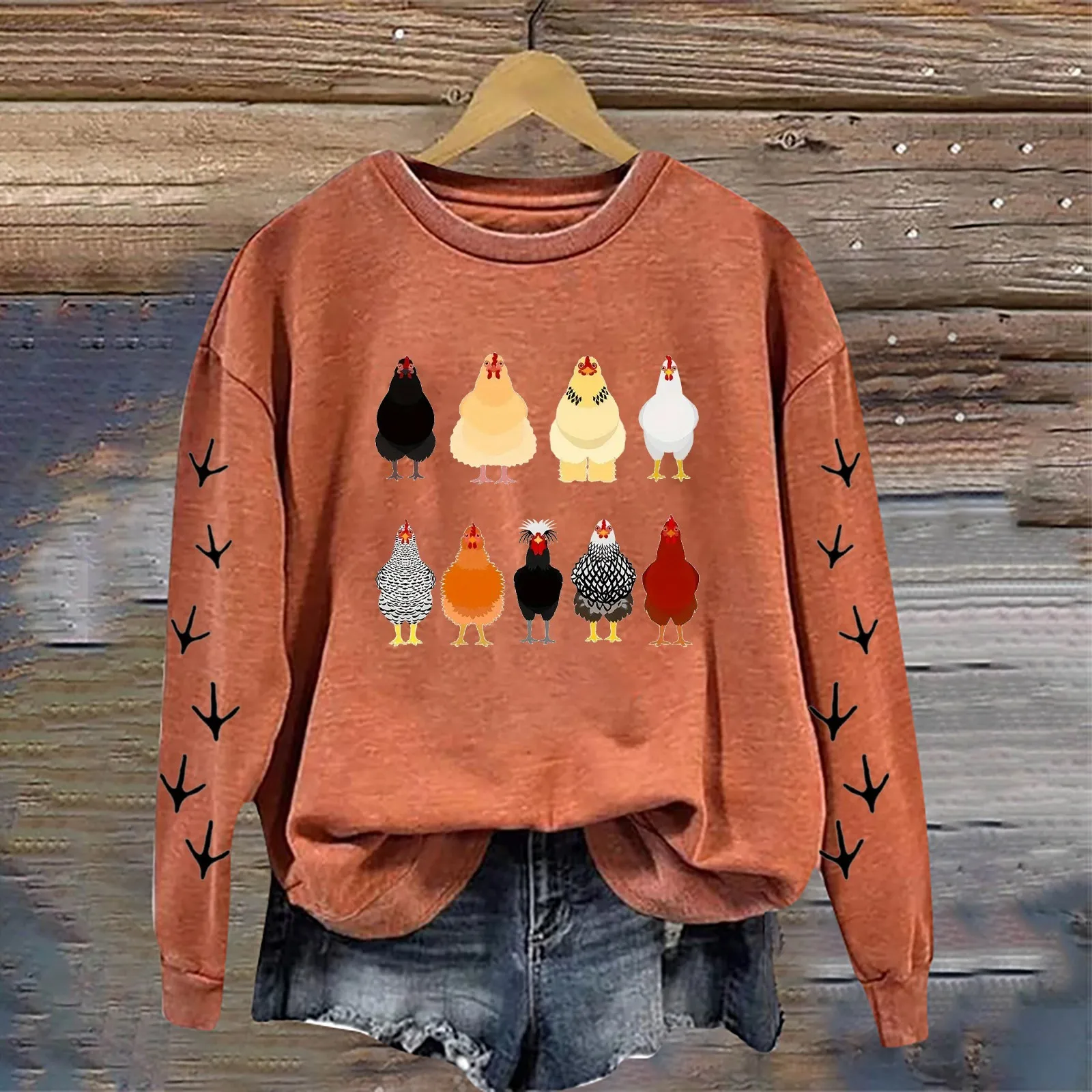 

Chicken Graphic Print Sweatshirt Women Soft Goth Crewneck Top Ladies Autumn Vintage Long Sleeve Pullovers Casual Tops