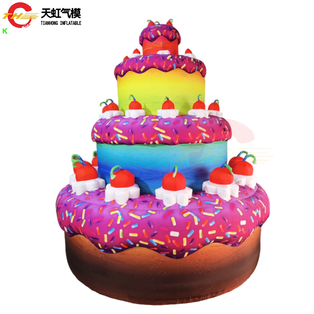 

Fast Shipping Inflatable Birthday Cake Model Nylon Oxford Blow Up Inflatable Cake Ground Balloon for Outdoor Advertising