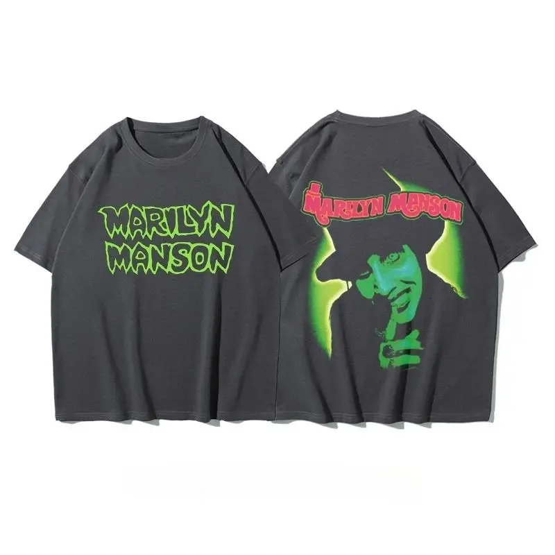 High street T-shirt Marilyn Manson printed T-shirt fashionable street trend short sleeved cotton comfortable loose clothing suit