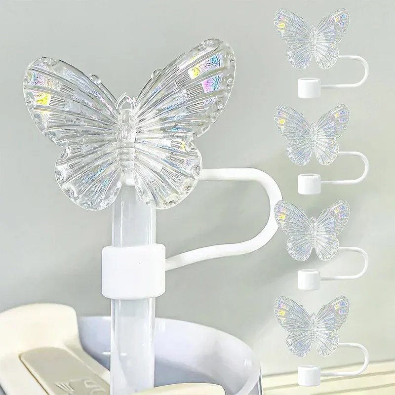 Laser Butterfly Straw Plug Dust Cap For 30/40 Oz Flat Bottomed Cup Reusable Drinking Straw Caps Cup Accessories