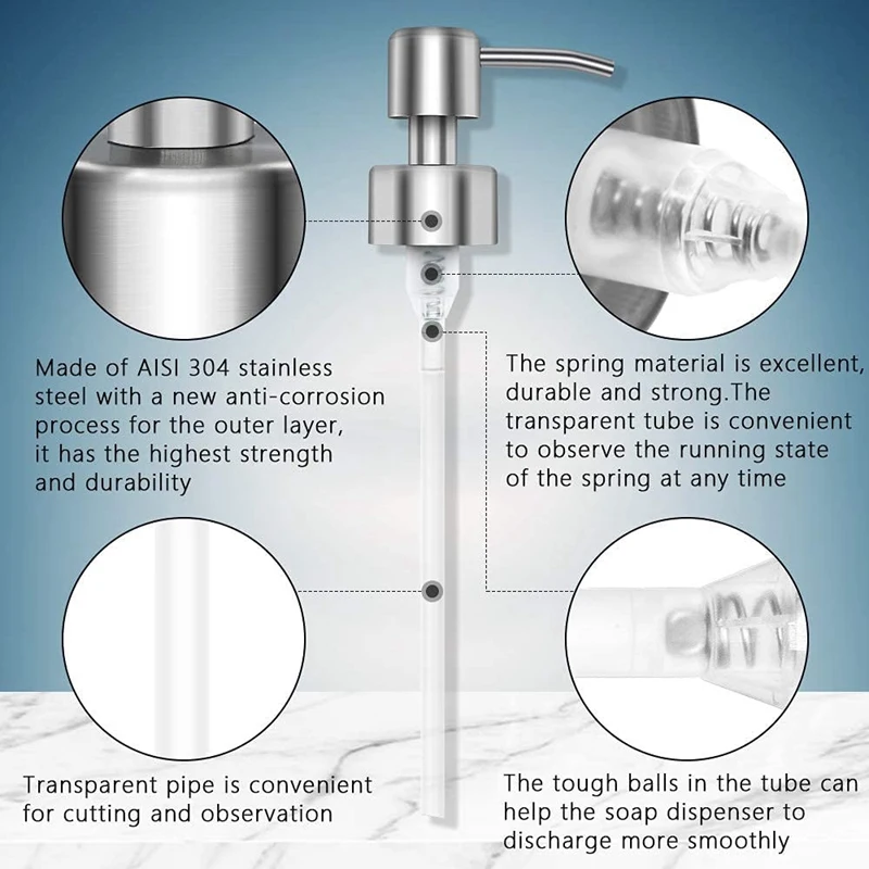 6 шт., сменный насос для дозатора жидкого мыла из нержавеющей стали с резьбой для стандартной насадки и трубки размера шеи 28/400