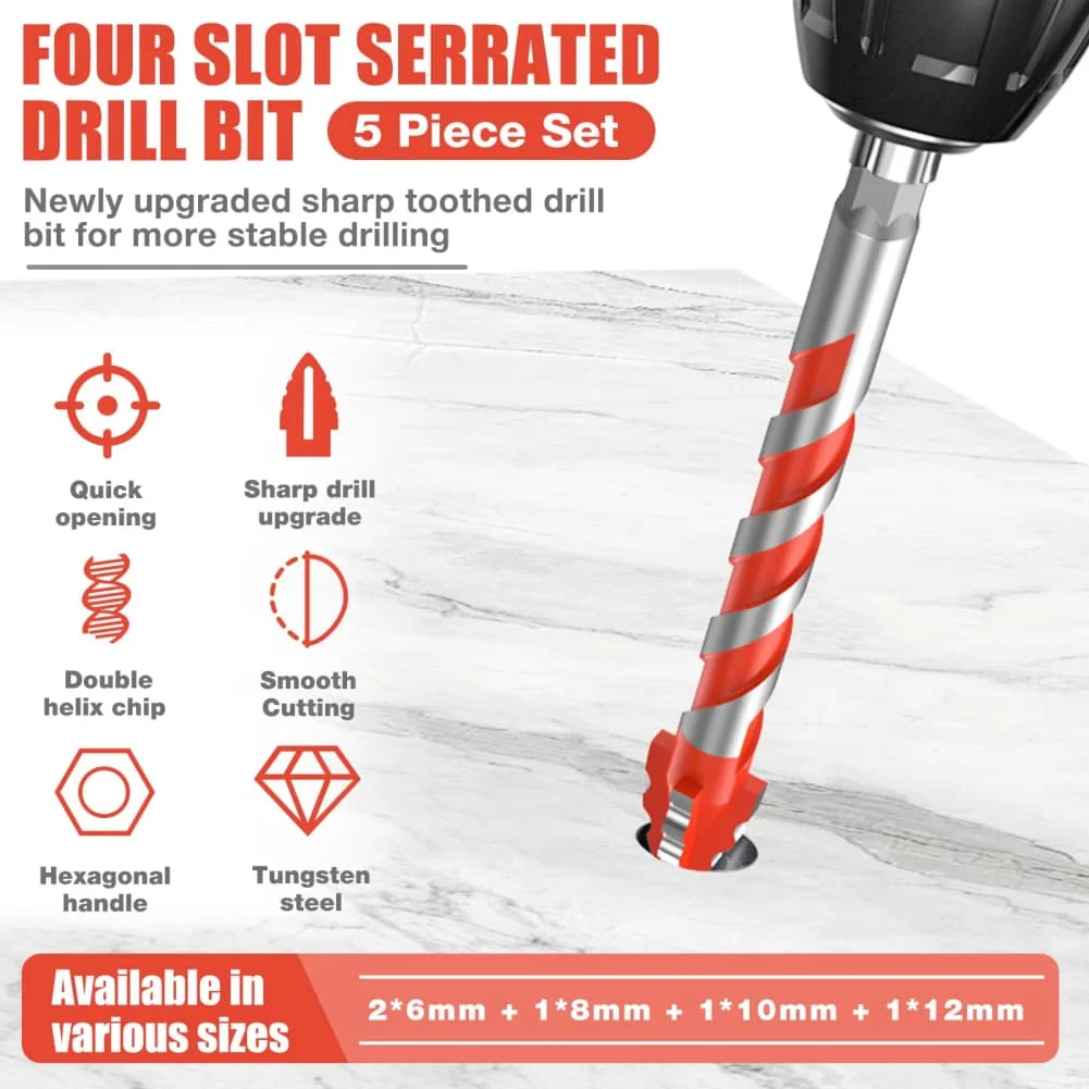 

Red Serrated Drill Bit Four-flute Design Drill Bits For Efficiency Drill Bit Four-flute Design Serrated Eccentric Tip