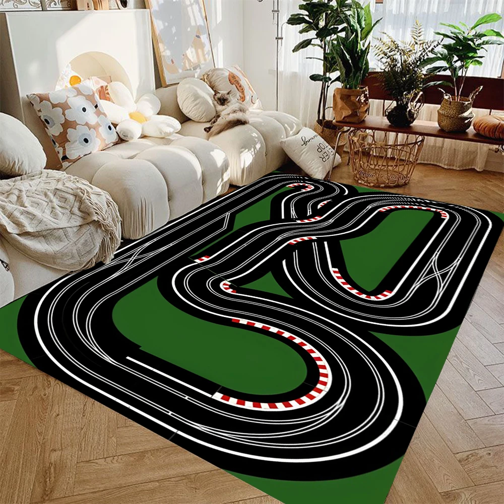 Green High-speed Toy Car Racing Track Carpet Children's Toy Car Play Mat Large Area Carpets for Living Room Nursery Room Gifts