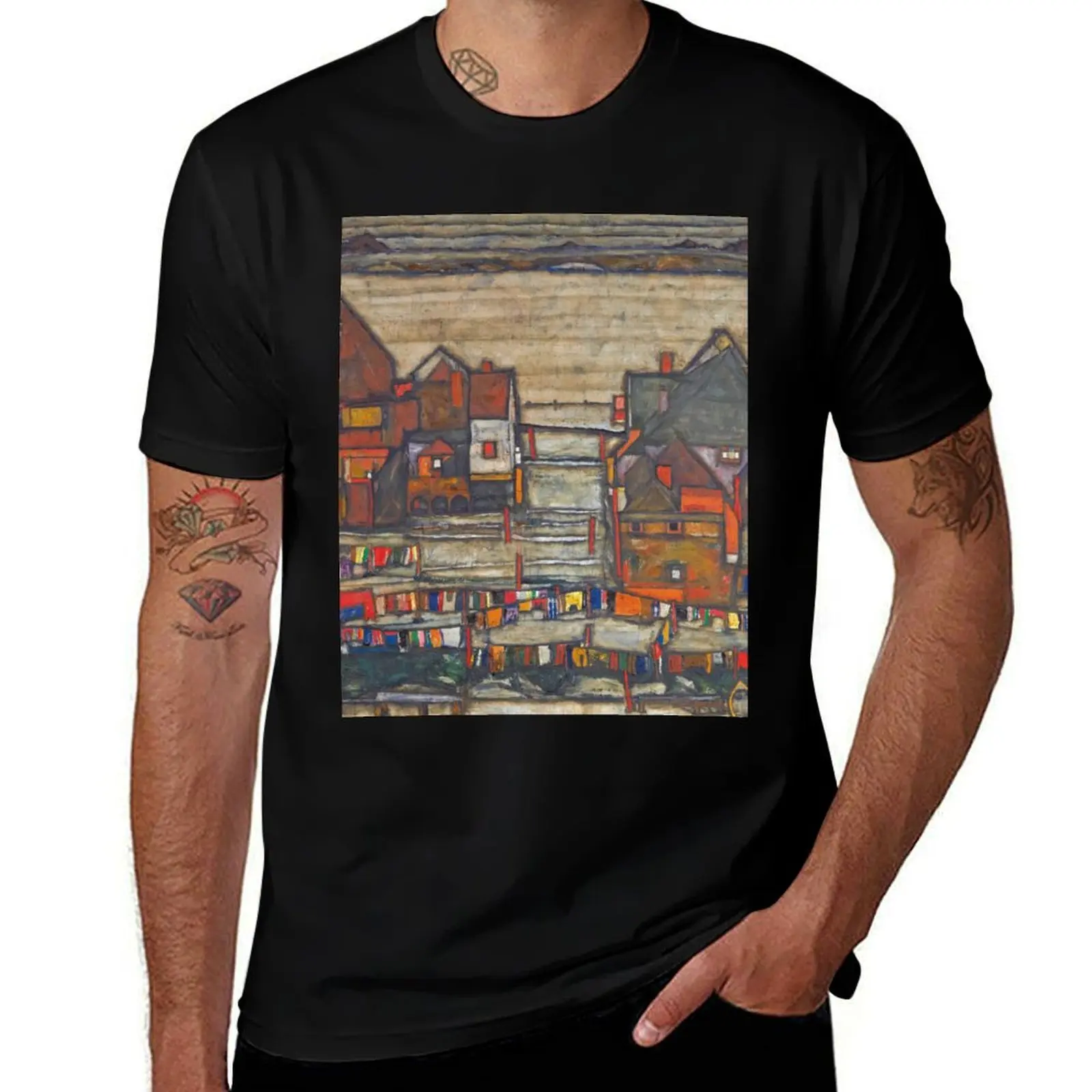 Egon Schiele Houses With Laundry (Suburb II) T-Shirt Christmas Theme Tee Top
