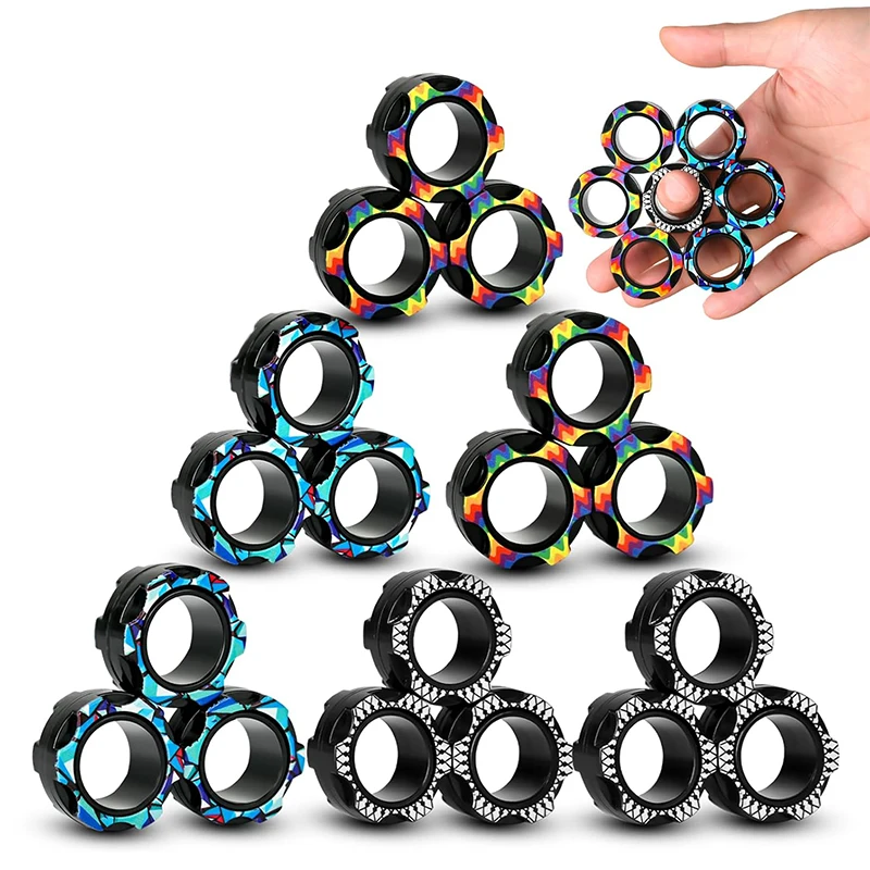 Magnetic Rings Fidget Toy Pack Gifts for Teen Boys Party Favors Cool Gadget for Adults Magnet Fidget Spinner Sensory Toy Set