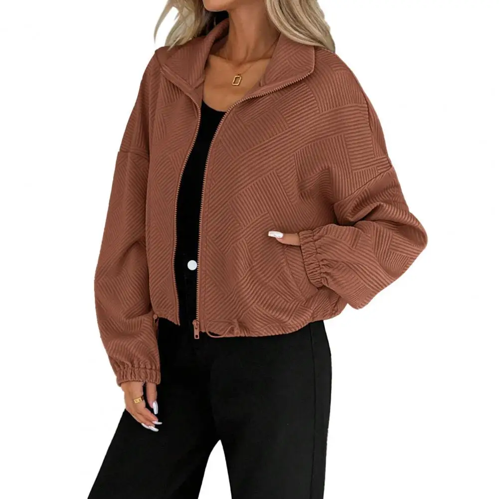 

Women Jacket Women’s Full Zip Short Jacket Long Sleeve Crop Coat with Drawstring Hem Stand Collar Sweatshirt with for Fall